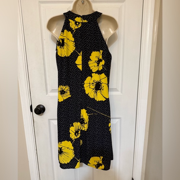 NWT Taylor Navy Polka Dot Floral Sleeveless Sheath Dress Bow Shoulder Women’s 6 - Picture 4 of 5